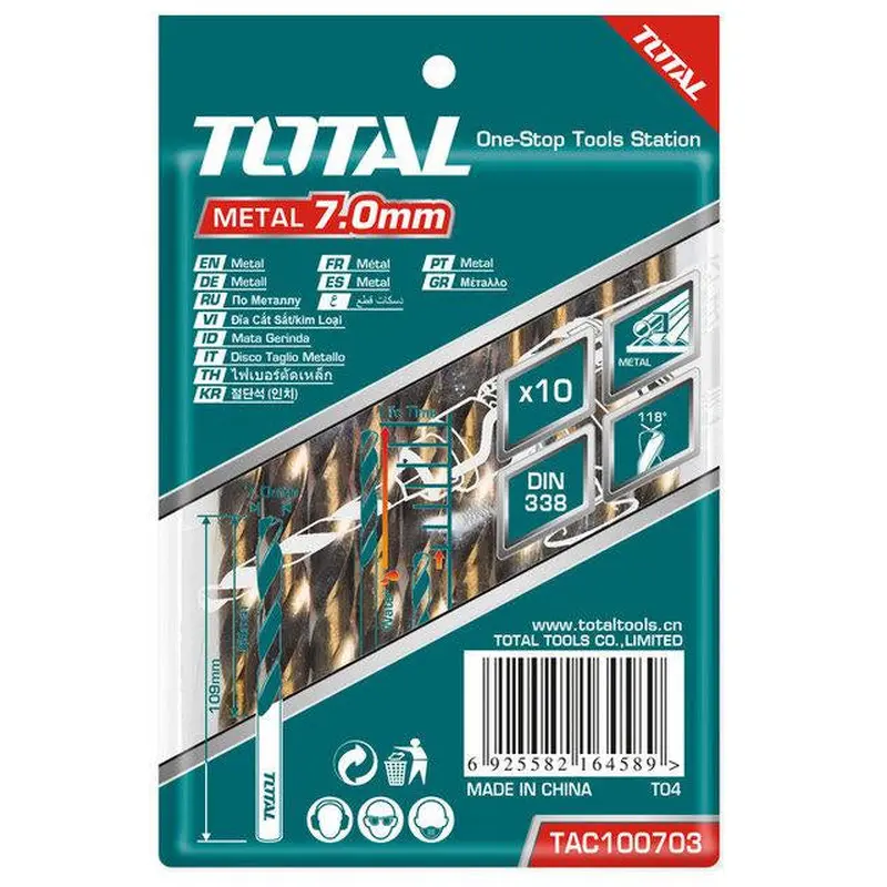 TOTAL HSS DRILL BIT DIN 338 8mm (TAC100803)