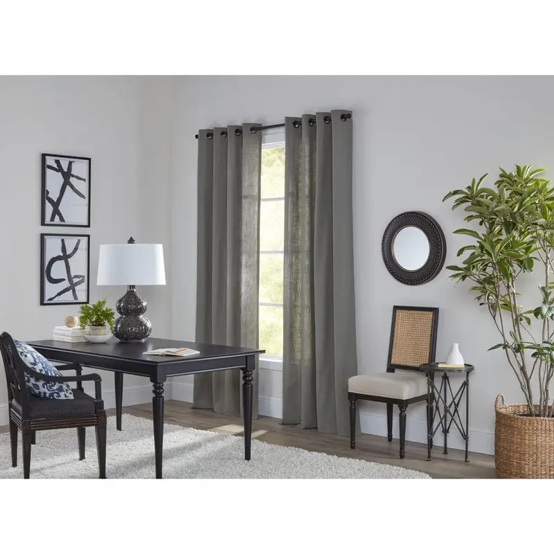 allen   roth AR LOGAN GRAY 52-IN x 84-IN PANEL 84-in Grey Polyester Light Filtering Single Curtain Panel