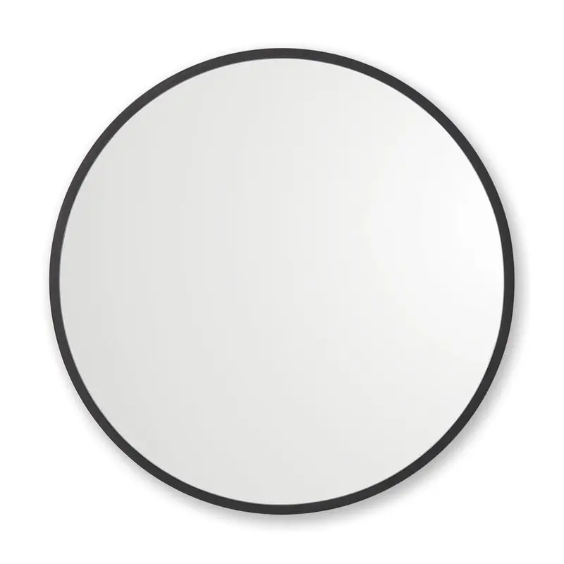 30 in. x 30 in. Rubber Framed Round Single Mirror in BlackSage Green / 10