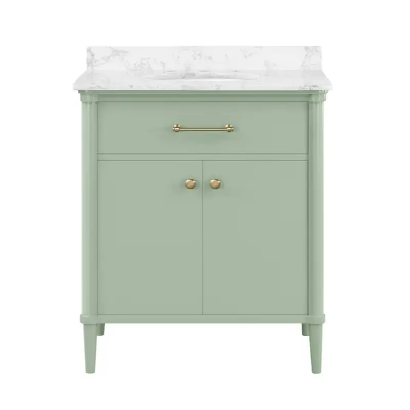 allen   roth Rian 30-in Sea Green Undermount Single Sink Bathroom Vanity with White Engineered Stone Top