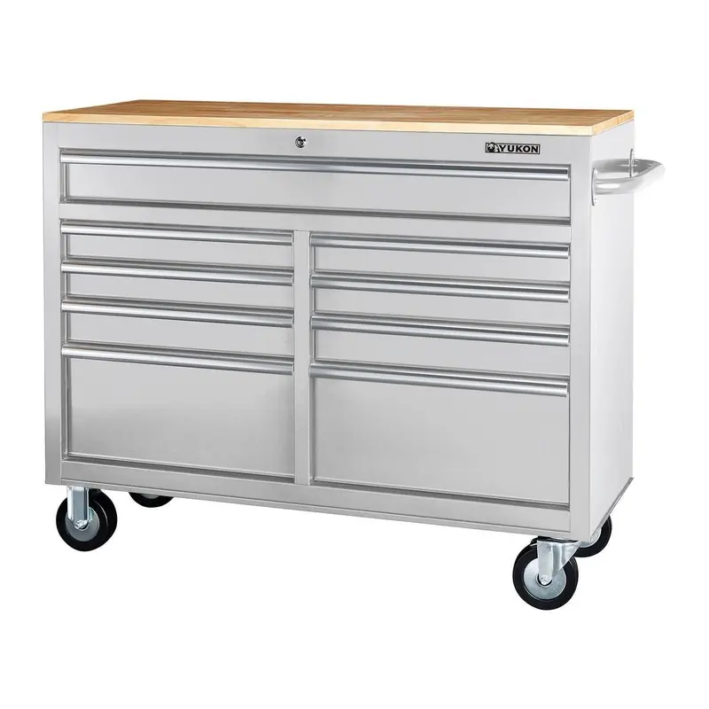 46 in.  9-Drawer Mobile Storage Cabinet with Solid Wood Top - White