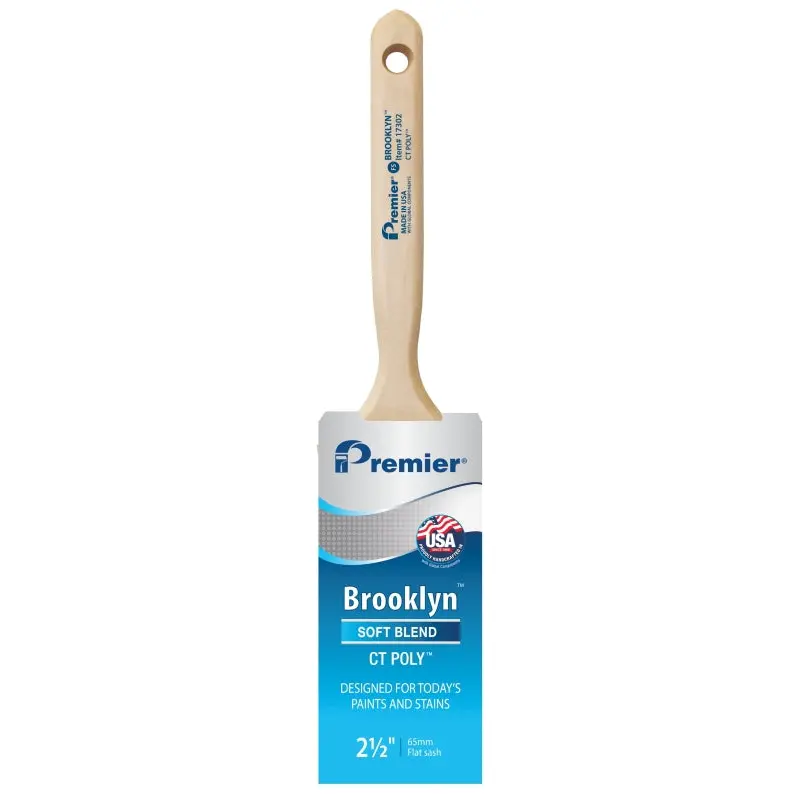 Premier Brooklyn 17302 Paint Brush, 2-1/2 in W, Flat Sash Brush, 3 in L Bristle, Polyester Bristle