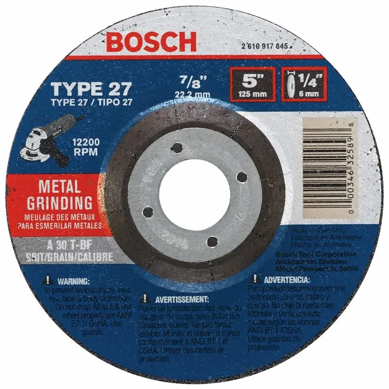 Bosch | GW27M500 5 In. 1/4 In. 7/8 - 11 In. Arbor Type 27 30 Grit Grinding Abrasive Wheel