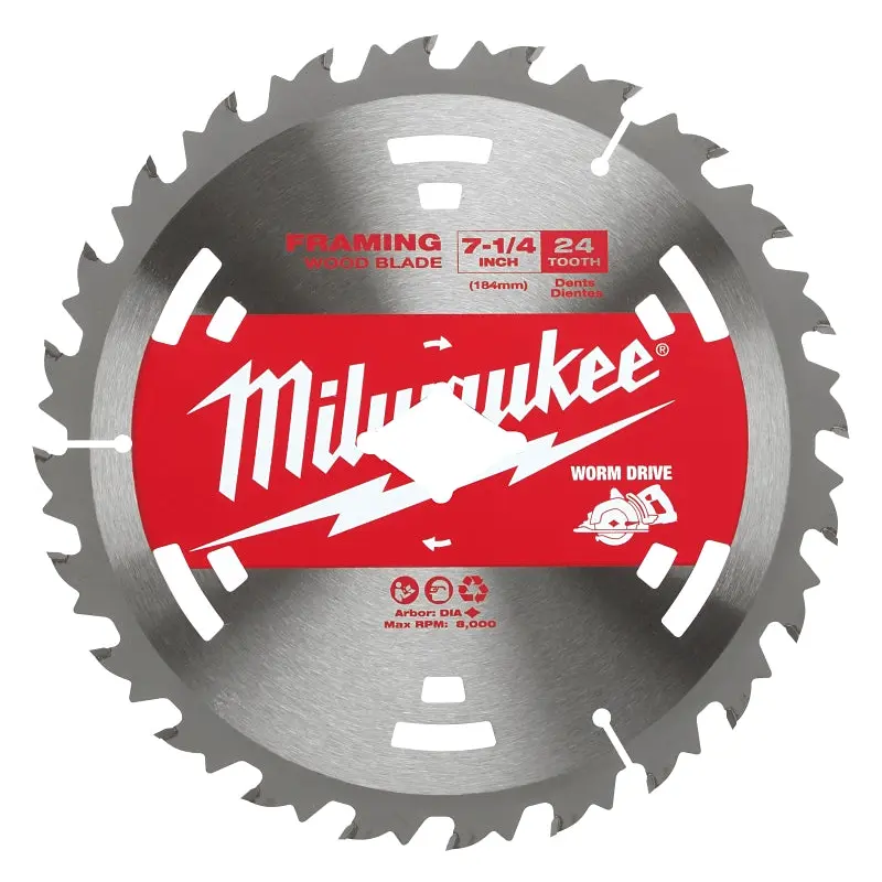 Milwaukee 48-41-0713 Circular Saw Blade, 7-1/4 in Dia, 5/8 in Arbor, 24-Teeth, Carbide Cutting Edge