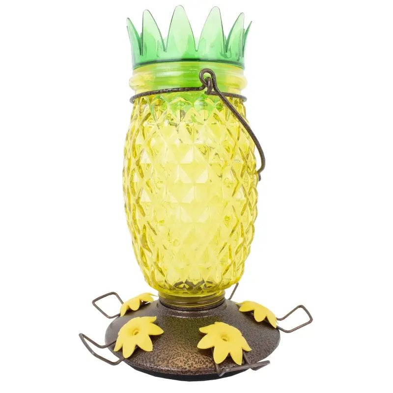 Perky-Pet 9110-2 Top-Fill Bird Feeder, Pineapple Top, 28 oz, Nectar, 5 -Port/Perch, Glass/Plastic, 10.63 in H