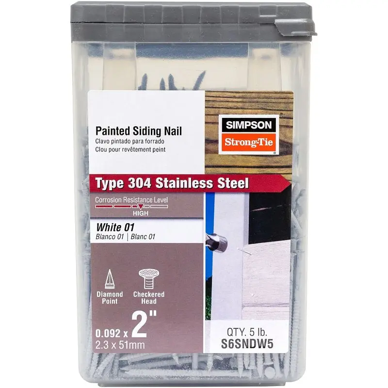 Simpson Strong-Tie S6SNDW5 Painted Siding Nail, 6D, 2 in L, Stainless Steel, Full Round Head, Annular Ring Shank