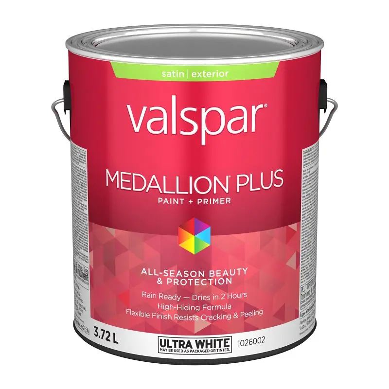 Medallion Plus 029.1026002.007 Exterior Paint and Primer, Acrylic, Satin, Ultra White, 1 gal