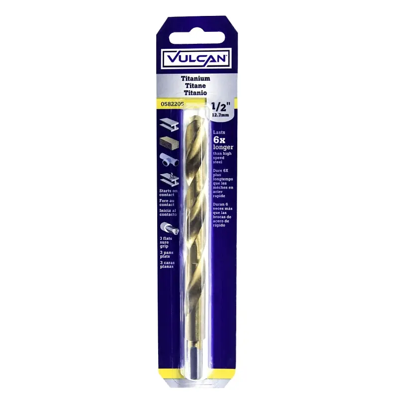 Vulcan 221361OR Jobber Drill Bit, 1/2 in Dia, 6 in OAL, 3-Flat Shank
