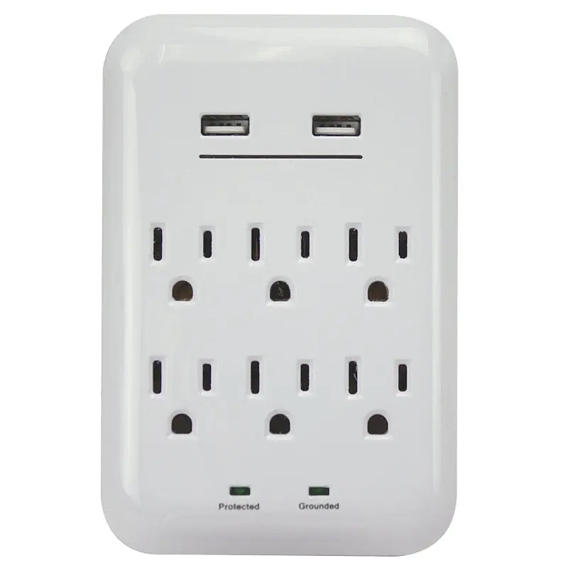 PowerZone ORUSB346S USB Charger with Surge Protection, 2-Pole, 125 V, 15 A, 6-Outlet, 1200 Joules Energy, White