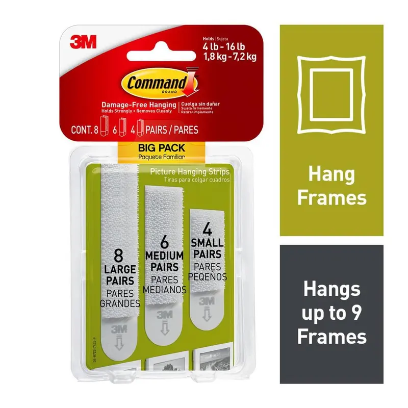 Assorted Sizes White Picture Hanging Strips Big Pack (8-Sets per Pack, 6-Sets per Pack, 4-Sets per Pack)