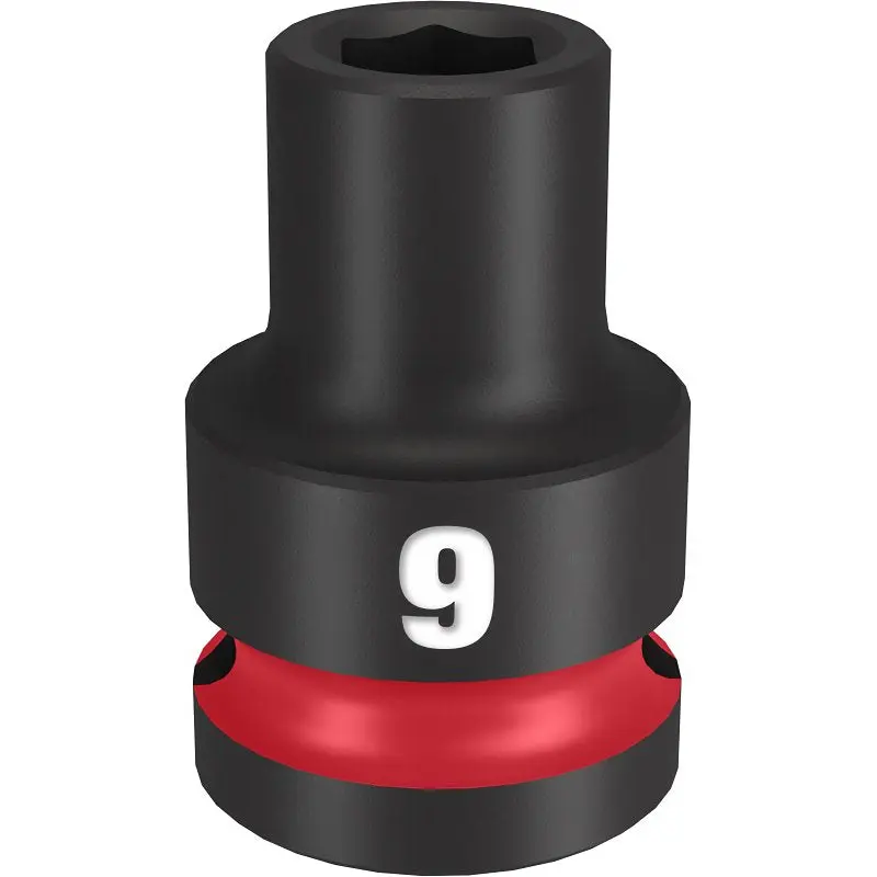 Milwaukee SHOCKWAVE Impact Duty Series 49-66-6241 Shallow Impact Socket, 9 mm Socket, 1/2 in Drive, Square Drive