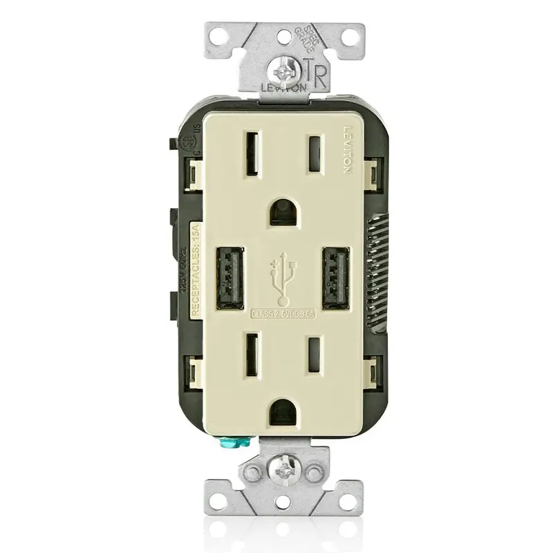 3.6A USB Dual Type A In-Wall Charger with 15 Amp Tamper-Resistant Outlets, IvoryLight Gray / .4 / 1