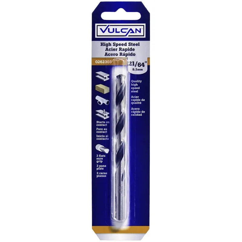 Vulcan Jobber Drill Bit, 21/64 in Dia, 4-5/8 in OAL, 3-Flat Shank