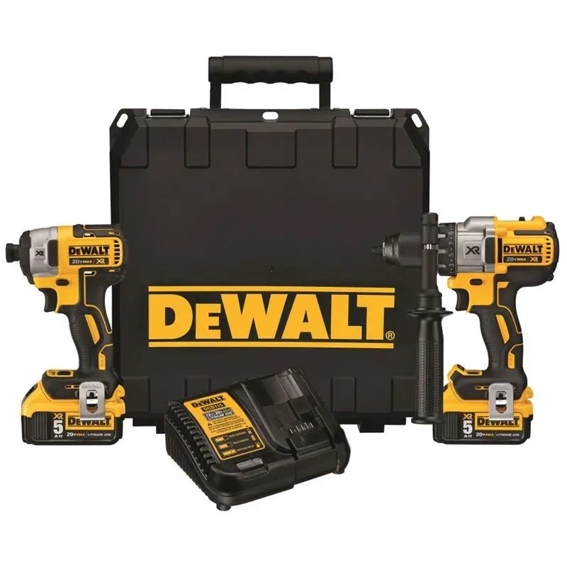 DEWALT DCK299P2 20 V MAX* XR Lithium Ion Brushless Premium Hammerdrill Impact Driver Combo Kit (5.0AH)