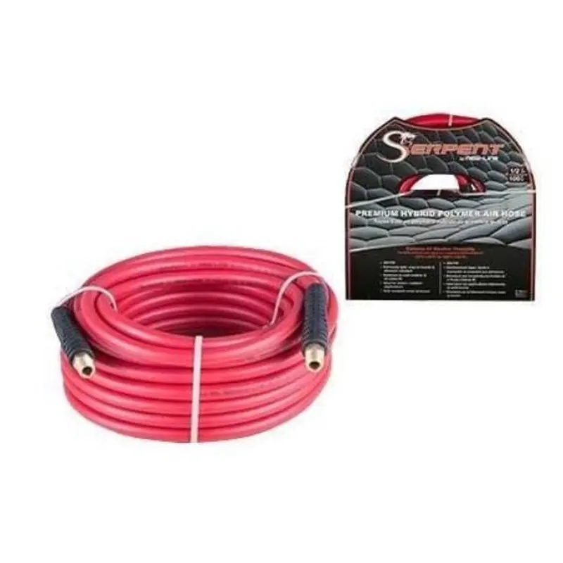 New Line A1430038X50 Red Low-Temp Serpent Air Hose with Crimped Male NPT & Bend Restrictors3/8" X 100ft RED SERPENT AIR HOSE W/3/8" MALE NPT