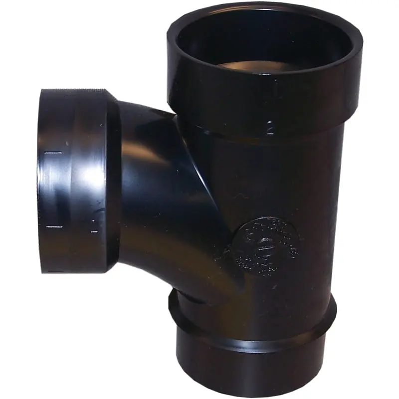 Canplas 105151LBC Sanitary Pipe Tee, 1-1/2 in, Spigot x Hub, ABS, Black