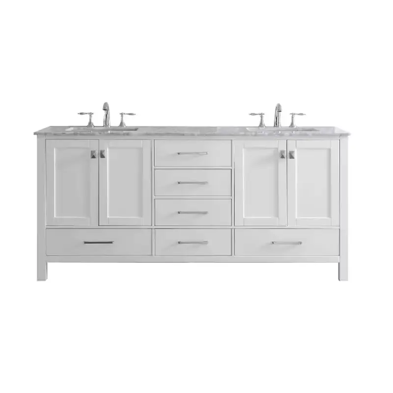 Aberdeen 78 in. W x 22 in. D x 34 in. H Double Bath Vanity in White with Carrara Marble Top with White Sinks