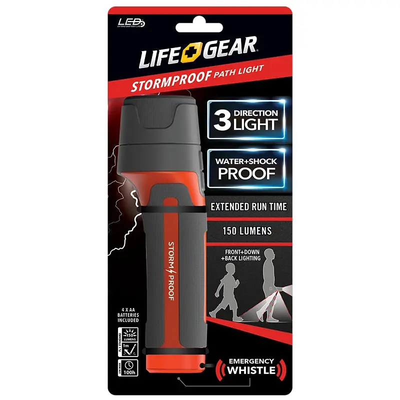 Dorcy Storm Proof Series BA38-60634-RED Pathlight, AA Battery, LED Lamp, 150 Lumens, 300 m Beam Distance, Black/Red