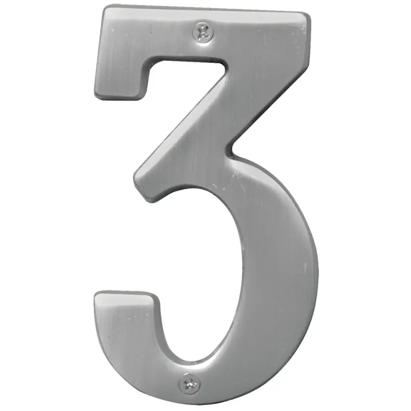 Hy-Ko Prestige Series BR-51SN/3 House Number, Character: 3, 5 in H Character, Nickel Character, Brass