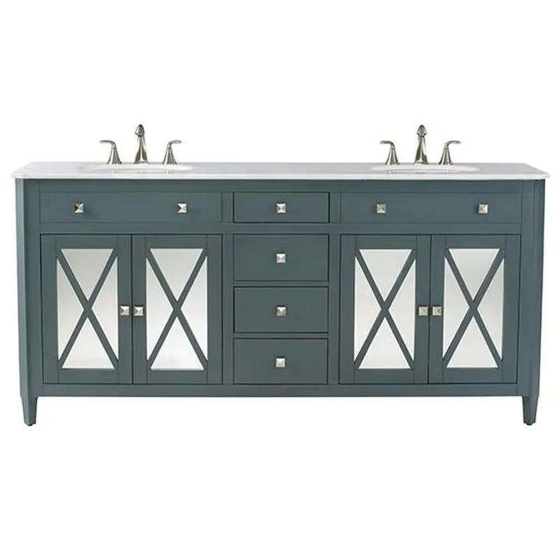 Barcelona 73 in. W x 22 in. D Double Bath Vanity in Teal Blue with China White Marble Top and White SinkTeal Blue / 320 / Double Sink