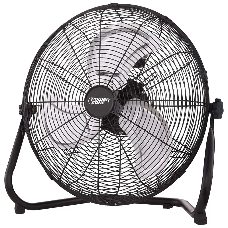 PowerZone LF-20 Floor Fan, 120 VAC, 20 in Dia Blade, 3-Blade, 3-Speed, 360 deg Rotating, Black