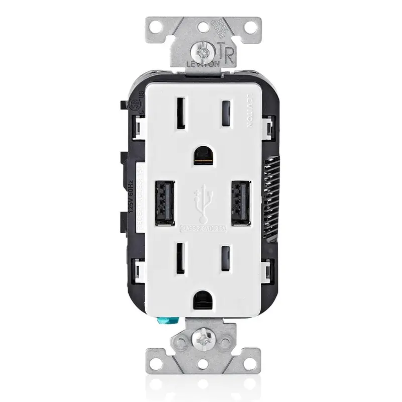 3.6A USB Dual Type A In-Wall Charger with 15 Amp Tamper-Resistant Outlets, WhiteLight Gray / .4 / 1