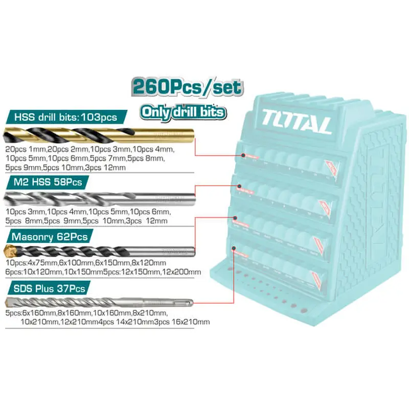 TOTAL DRILL BITS DISPLAY CABINET 260PCS (TAKD2608M-1)