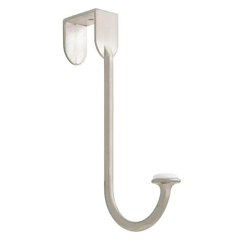 7 in. Satin Nickel with White Ceramic Insert Over-the-Door Single Hook