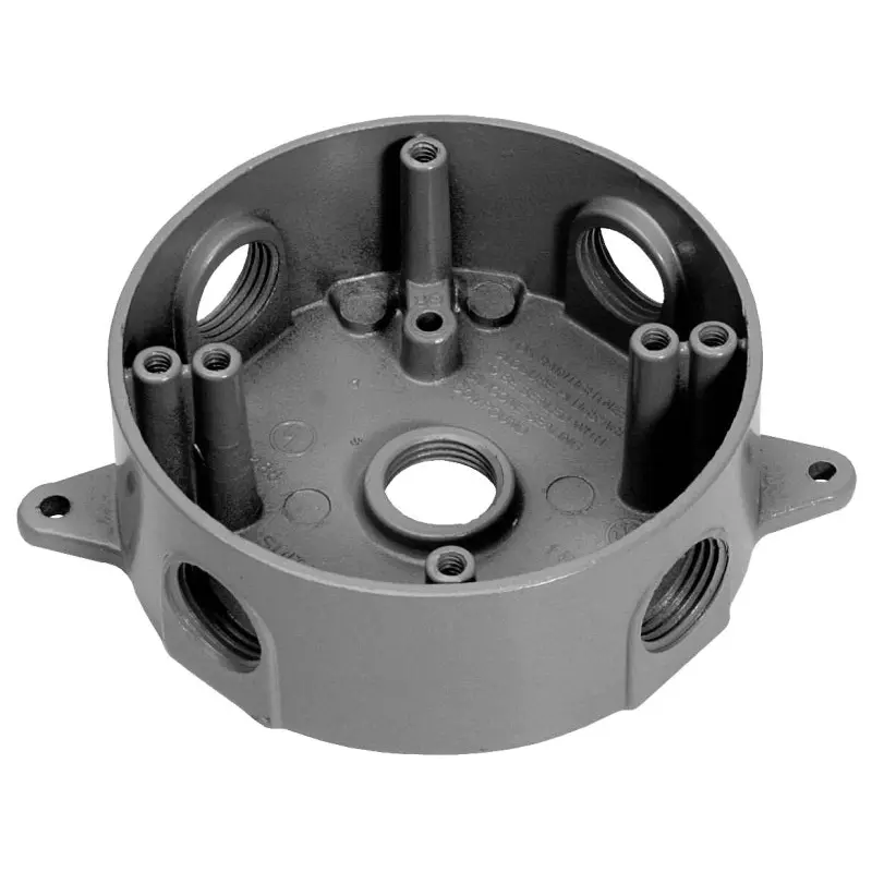 Teddico/Bwf 3505-1 Outlet Box, 5-Knockout, 5-1/2 in, Metal, Gray, Powder-Coated