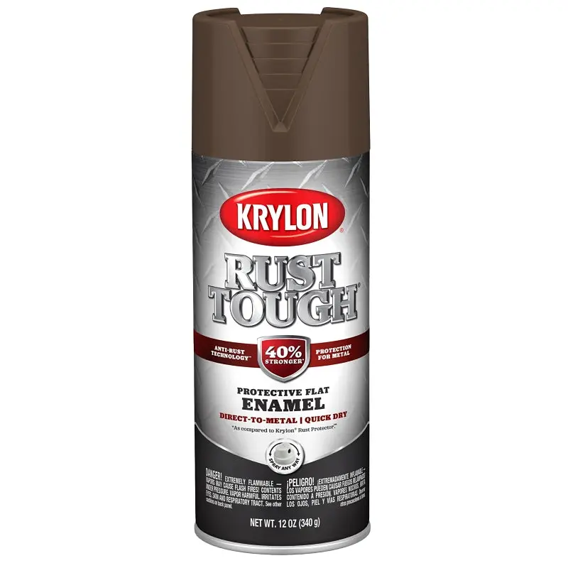 Krylon Rust Tough K09270008 Rust Preventative Spray Paint, Flat, Leather Brown, 12 oz, Can