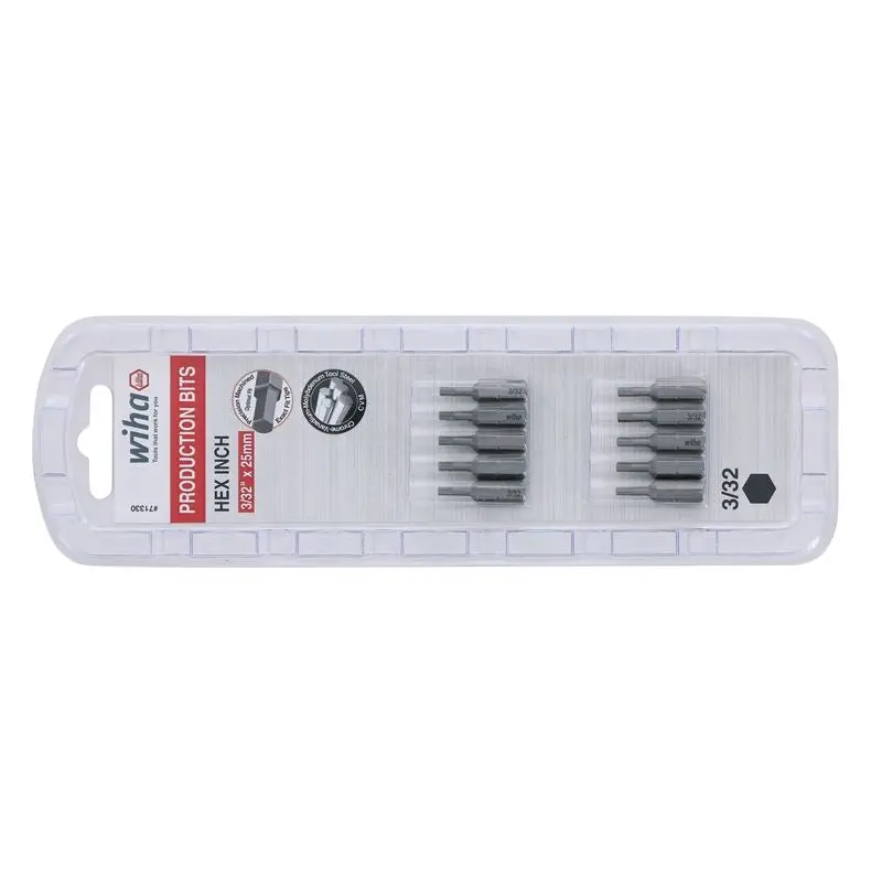 Wiha Hex Inch Insert Bit 3/32 x 25mm Pack of 10 Bits