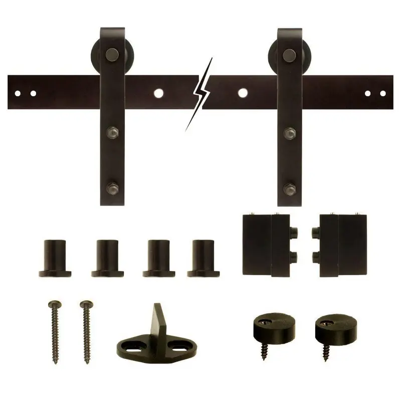 72 in. Dark Oil-Rubbed Bronze Strap Sliding Barn Door Track and Hardware KitStainless Steel / 24