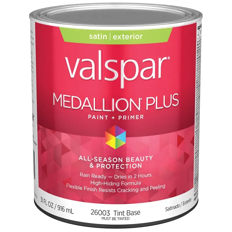 Valspar Medallion Plus 2600 028.0026003.005 Latex Paint, Acrylic Base, Satin Sheen, Tint Base, 1 qt, Plastic Can