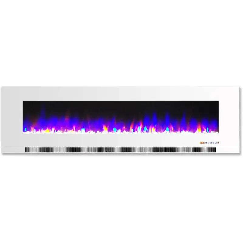 60 in. Wall-Mount Electric Fireplace in White with Multi-Color Flames and Crystal Rock DisplayWhite / 54.70