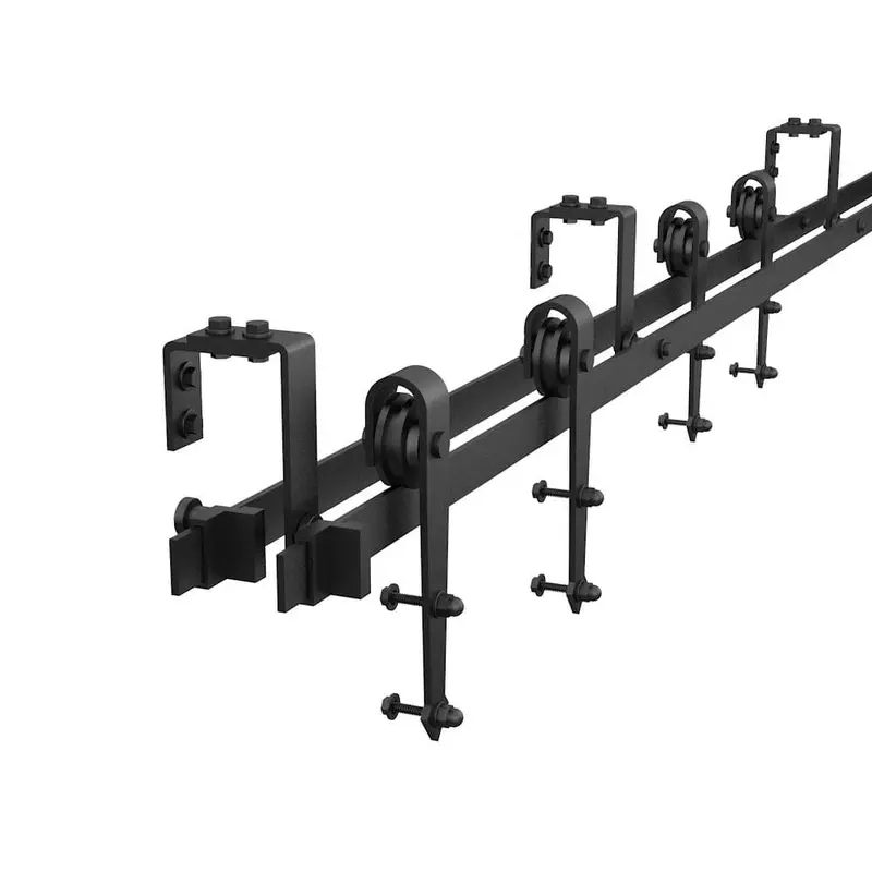 8 ft./96 in. Country Style Bypass Steel Sliding Barn Wood Door Hardware Roller Track Kit for Wood and Concrete Wall