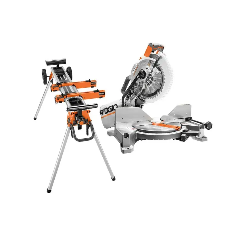 15 Amp 10 in. Dual Miter Saw with LED Cut Line Indicator and Professional Compact Miter Saw Stand