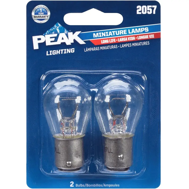 Peak 2057LL-BPP Miniature Automotive Bulb, 12.8 V, 27 W, Incandescent Lamp, Bayonet, Clear