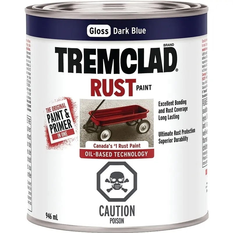 Tremclad 254916 Rust Preventative Paint, Oil, Gloss, Dark Blue, 946 mL, Can, 66 to 110 sq-ft Coverage Area