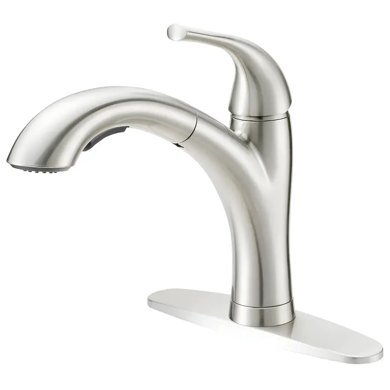 Boston Harbor Pull-Out Kitchen Faucet, 1.8 gpm, 1-Faucet Handle, 1, 3-Faucet Hole, Metal/Plastic, Stainless Steel