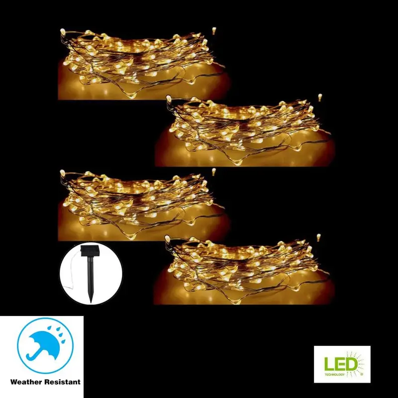100-Light 20 ft.  Solar Copper Integrated LED String Light (4-Pack)each