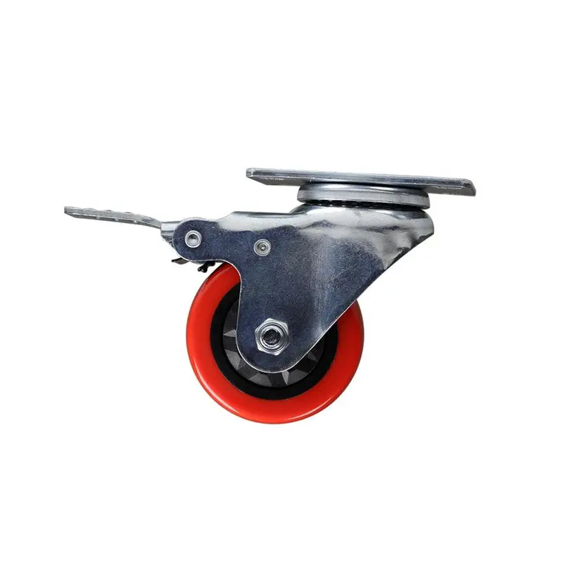 3 in. Red TPU Heavy-Duty Swivel Plate Caster with Brake 175 lbs. Weight Capacity1.7570662 / each