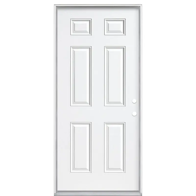36 in. x 80 in. 6-Panel Left Hand Inswing Primed White Steel Prehung Front Exterior Door with Vinyl Frame100 / each