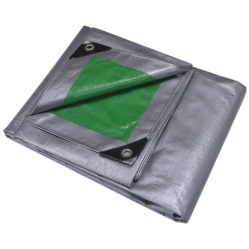 ProSource T1224GS140 Heavy-Duty Tarp, 24 ft L, 12 ft W, 8 mil Thick, Polyethylene, Green/Silver