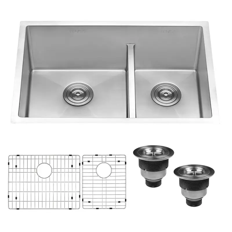 28 in. Low-Divide Double Bowl 60/40 Undermount Tight Radius 16-Gauge Stainless Steel Kitchen Sink38 / each