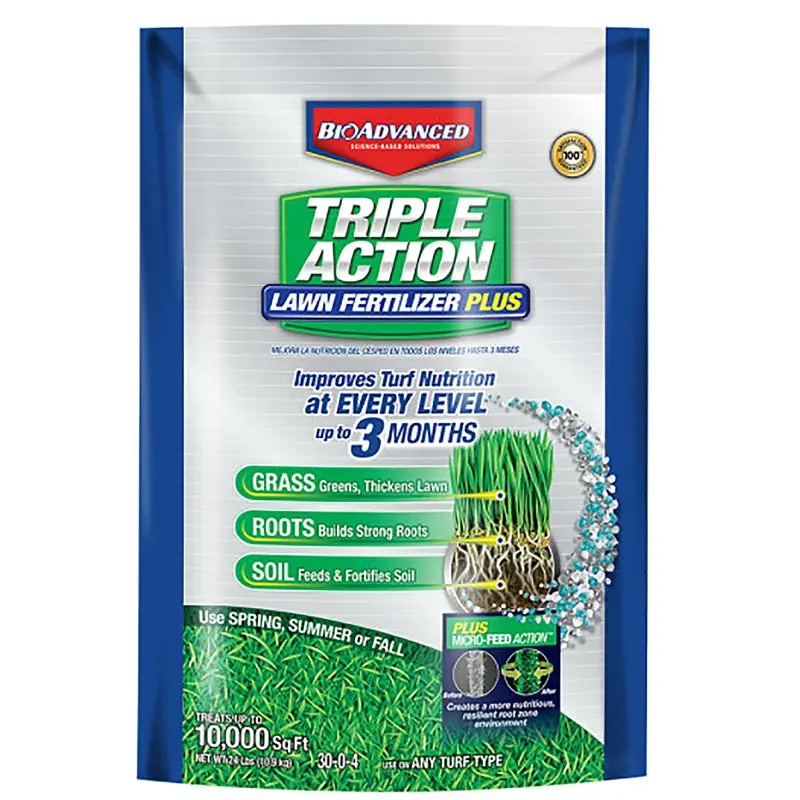 BioAdvanced 709861F Lawn Fertilizer Plus, 24 lb Bag, Granular, 30-0-4 N-P-K Ratio