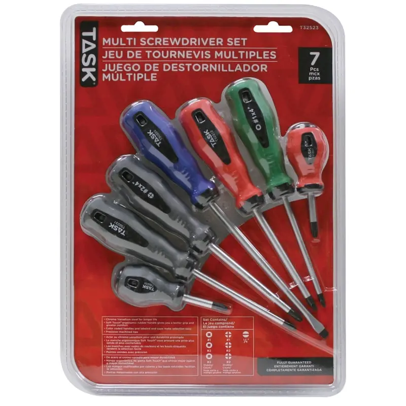 Task T32523 Screwdriver Set, 7-Piece, Chrome Vanadium Steel