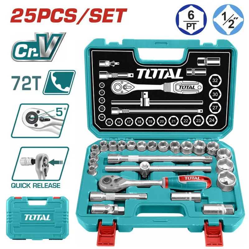 TOTAL 25PCS 1/2" SOCKET SET (THT121251)