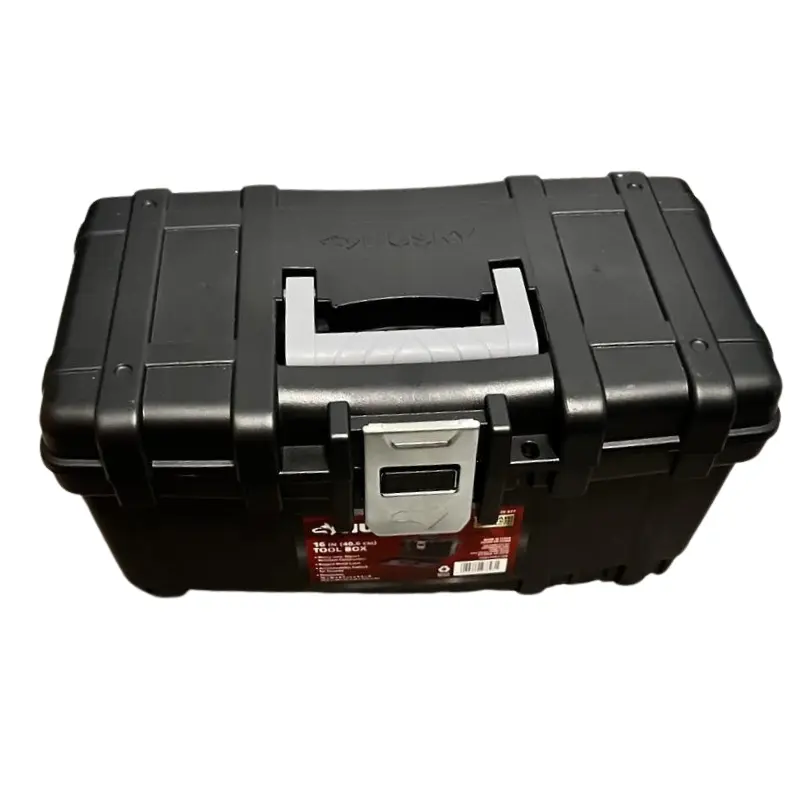 16 in. Plastic Portable Tool Box with Metal Latches in Black