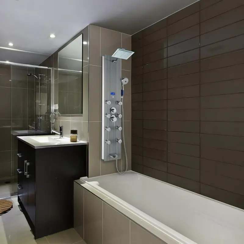 AKDY 52-in Brushed Stainless Steel 8-Spray Shower Panel System (Valve Included)Stainless Steel