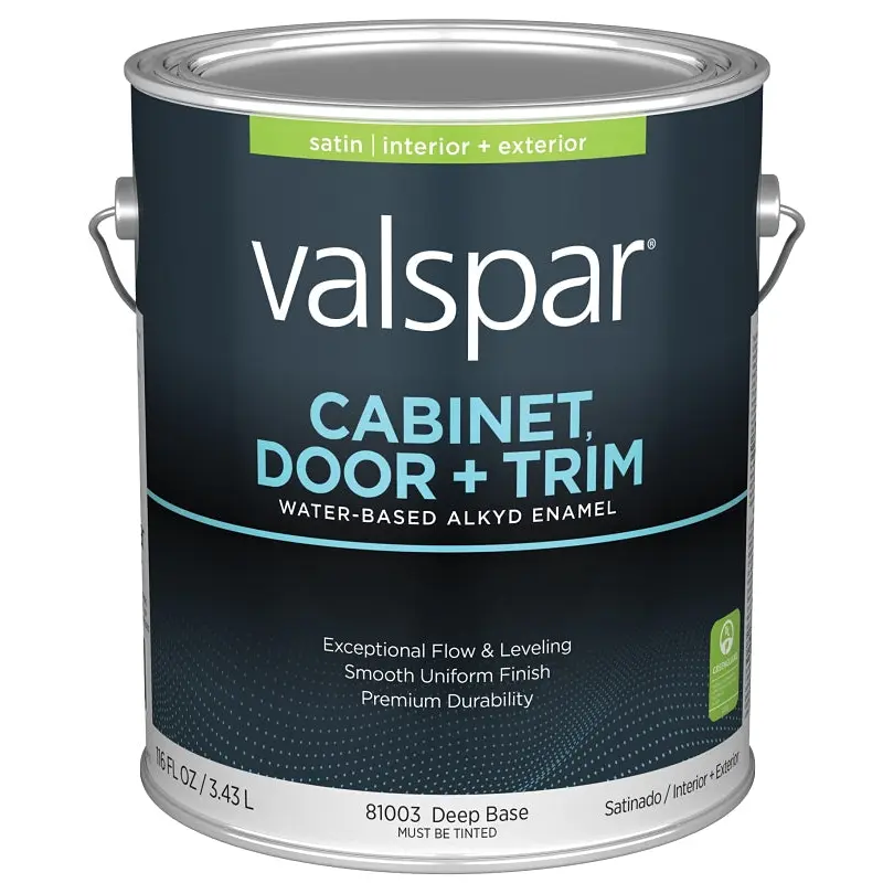Valspar 8100 028.0081003.007 Cabinet, Door and Trim Paint Enamel, Water Base, Satin Sheen, Deep Base, 1 gal